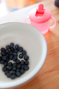 High angle view of dessert in plate on table