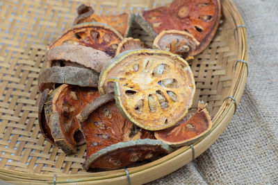 Close-up of basket in bowl on table
