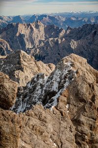 Aerial view of rock formations on landscape against sky