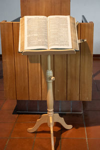 High angle view of books on table