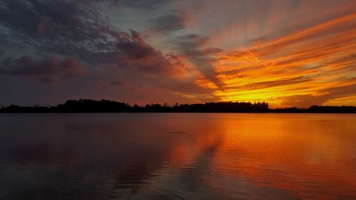 Scenic view of lake at sunset