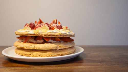 Close-up of cake in plate on table