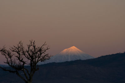Scenic view of mount mcloughlin against sky during sunset