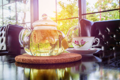 Close-up of tea served on table