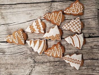 High angle view of cookies on table