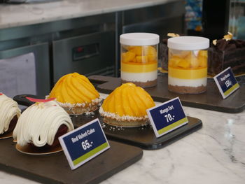 High angle view of various food on table at store