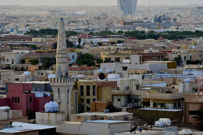 High angle view of buildings in city