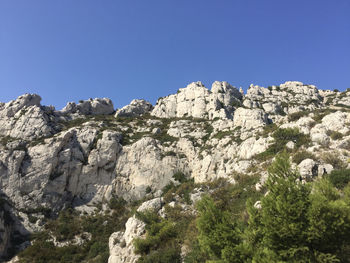 View of typical calanques cliff seen from the footpath leading from luminy to calanque de sugiton