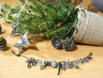 Close-up of christmas tree on table