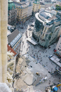 High angle view of city street and buildings