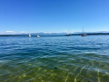 Sailboats sailing in sea against sky