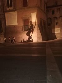 People walking on street against building at night