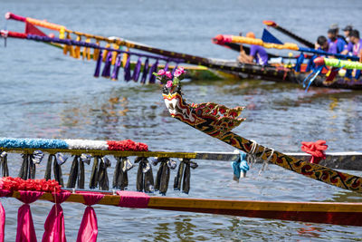 High angle view of boats in sea