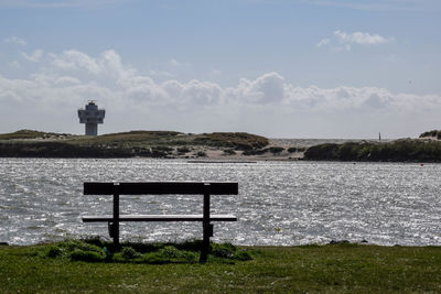 Bench on shore in uk