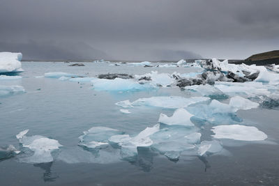 Scenic view of frozen lake against sky