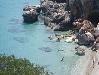 High angle view of rocks on beach