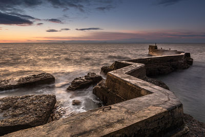 The 'zig zag' breakwater in st monans, a lovely quiet conservation village in fife in scotland