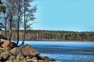 Scenic view of lake against clear sky