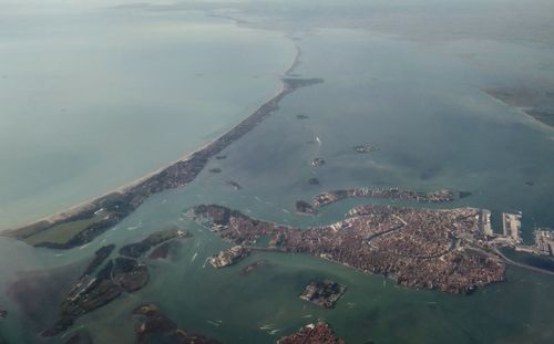 High angle view of venice and its lagoon including lido, murano and chioggia