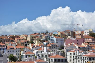 Buildings in town against sky