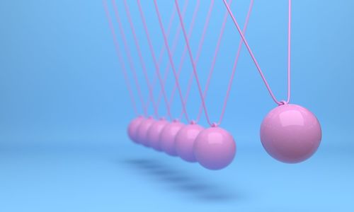 Newton ball, balance ball , design, toy,illustration blue ball pink background, momentum swing