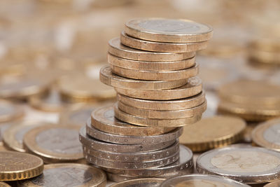 Close-up of stacked coins