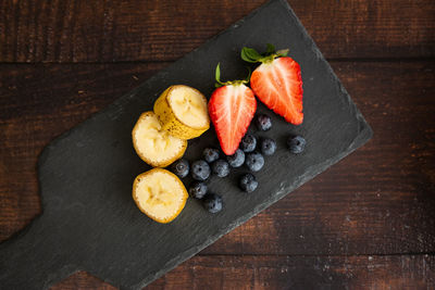 High angle view of fruits on table