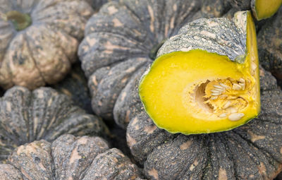 Close-up of pumpkins for sale at market