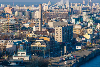 High angle view of buildings in city