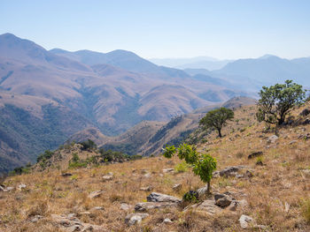 Scenic view of mountains against clear sky