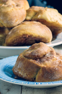 Close-up of bread in plate on table