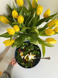 Close-up of hand holding flower bouquet