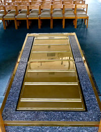 High angle view of metallic structure in water