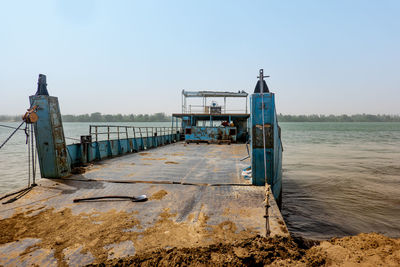 Dongola, sudan, february 7., 2019, old battered nile ferry  in sudan