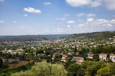 High angle view of townscape against sky