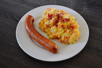 High angle view of breakfast on table