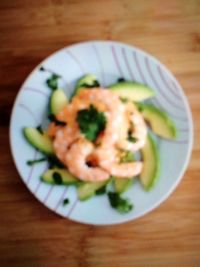 High angle view of salad in plate on table