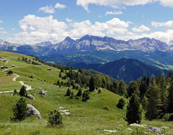 Scenic view of landscape and mountains against sky