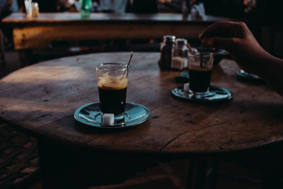 Close-up of beer glass on table