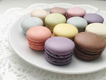 Close-up of macaroons in plate