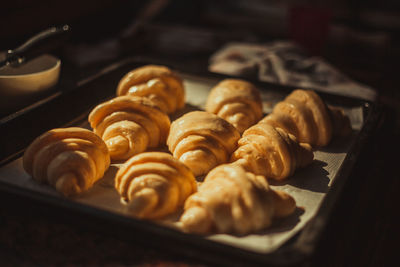 Close-up of croissants proofing