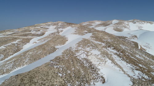 Scenic view of snowcapped mountains against clear sky