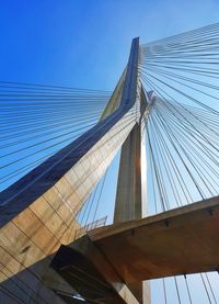 Low angle view of bridge against clear blue sky