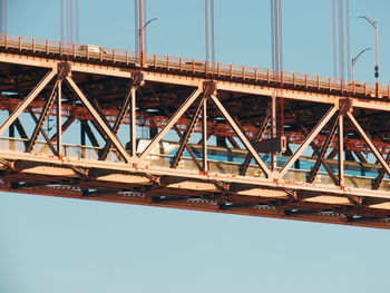 Low angle view of bridge against clear blue sky