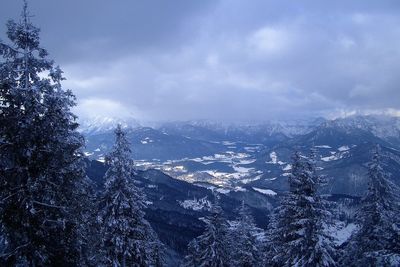 Aerial view of landscape against sky during winter