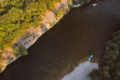 High angle view of man on rock