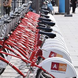 High angle view of bicycle in row