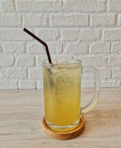 Close-up of drink in glass on table