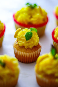 Close-up of cupcakes on table