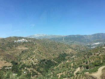 Scenic view of landscape against clear blue sky